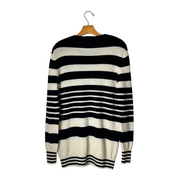 Equipment Sweater Women Small Black Ivory Striped Cashmere Knit Pullover - Picture 2 of 9